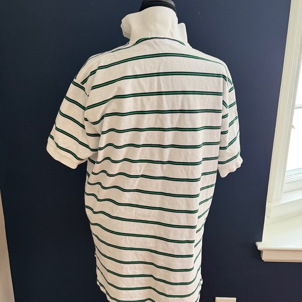 Polo Ralph Lauren White Green Stripe Polo Shirt Men’s Large Classic Fit - Picture 6 of 7